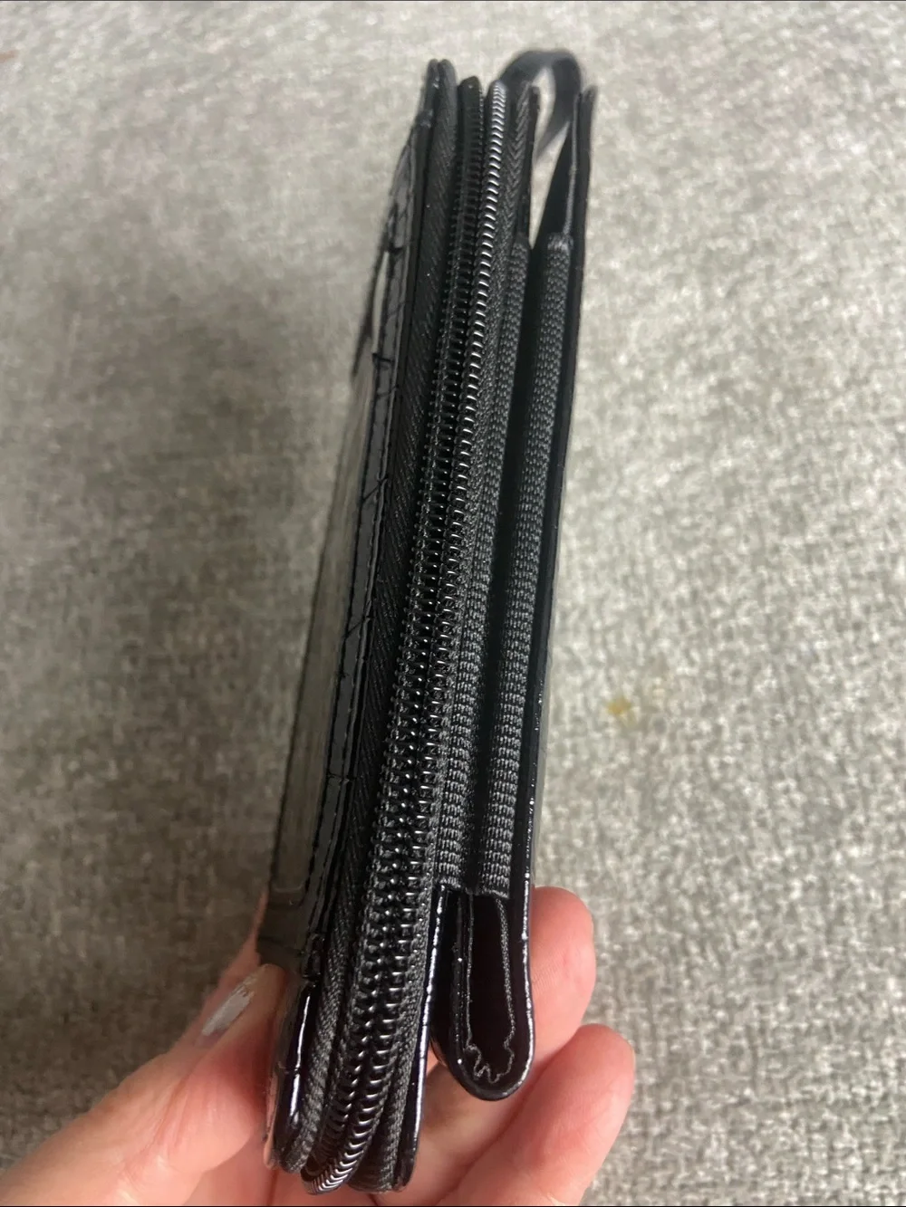 Patent Croc-Embossed Wristlet Phone Case with Wrist Strap - Black